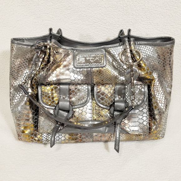 Sharif Studio Handbags - Lifestyle by Sharif Studio Tote Bag Large Silver Metallic Snakeskin Handbag